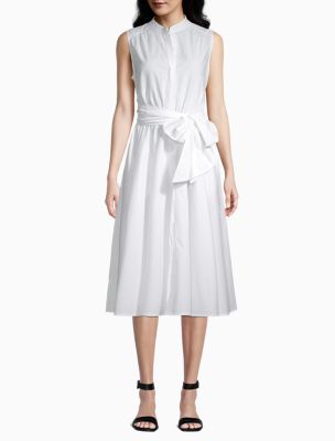 Button-Front Belted A-Line Dress ...